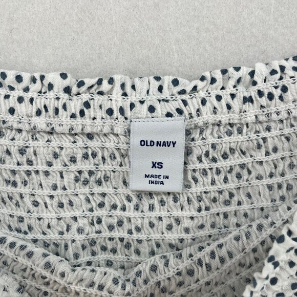 Old Navy Blouse Women's XS White Black Smocked Polka Dot Off the Shoulder Peplum - Picture 6 of 10